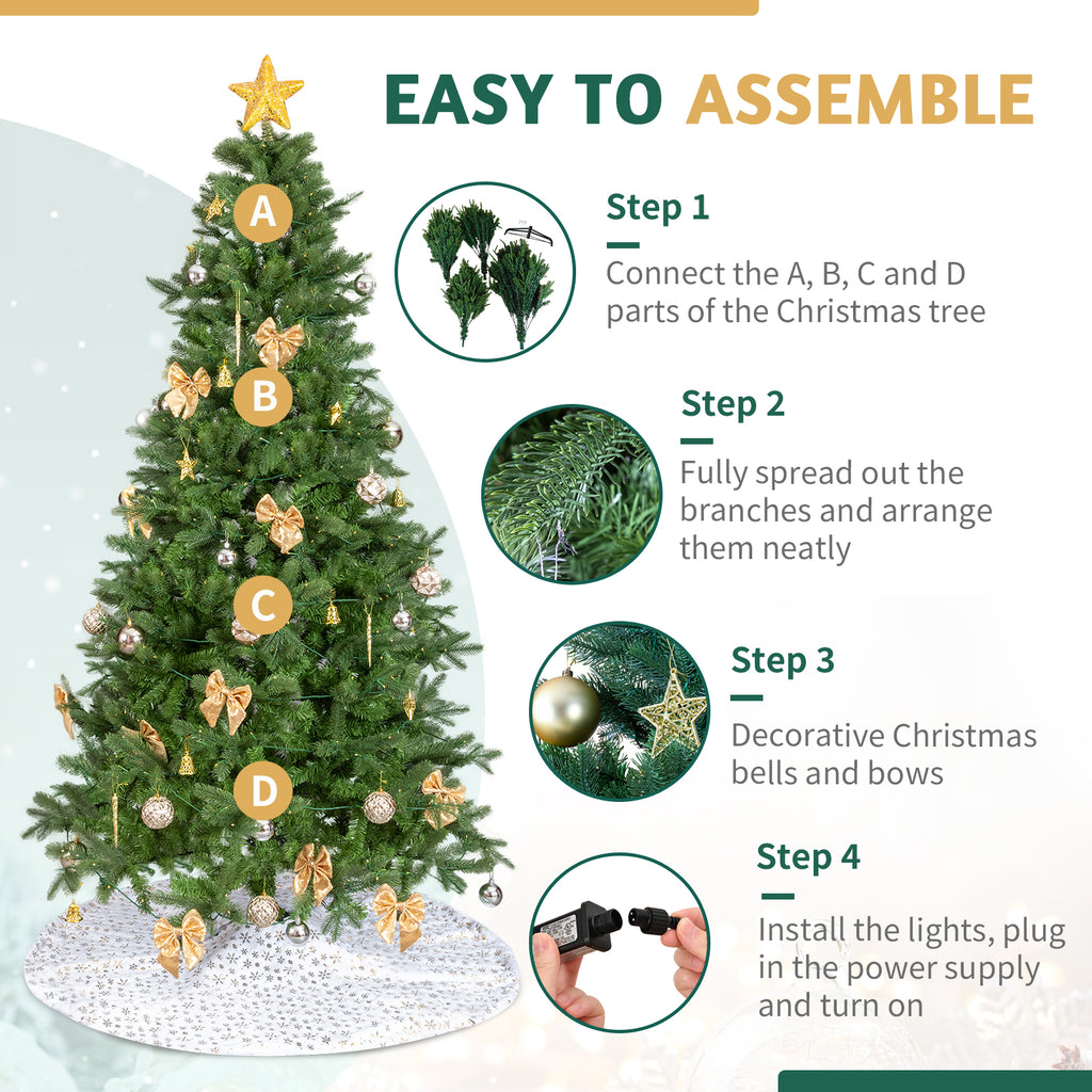 UBesGoo 7.5ft DIY Christmas Tree, Hinged Artificial Pine with 400 Warm LEDs & Golden Ornaments, Includes Tree Skirt, Green