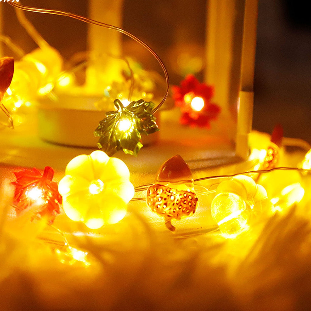 Thanksgiving Decoration Acorn 3D Pumpkin Maple Leaf String Lights Battery Operated 6.5ft 10 LEDs Orange Fall Lights for Home Autumn Garland Harvest Halloween Party Christmas Decor