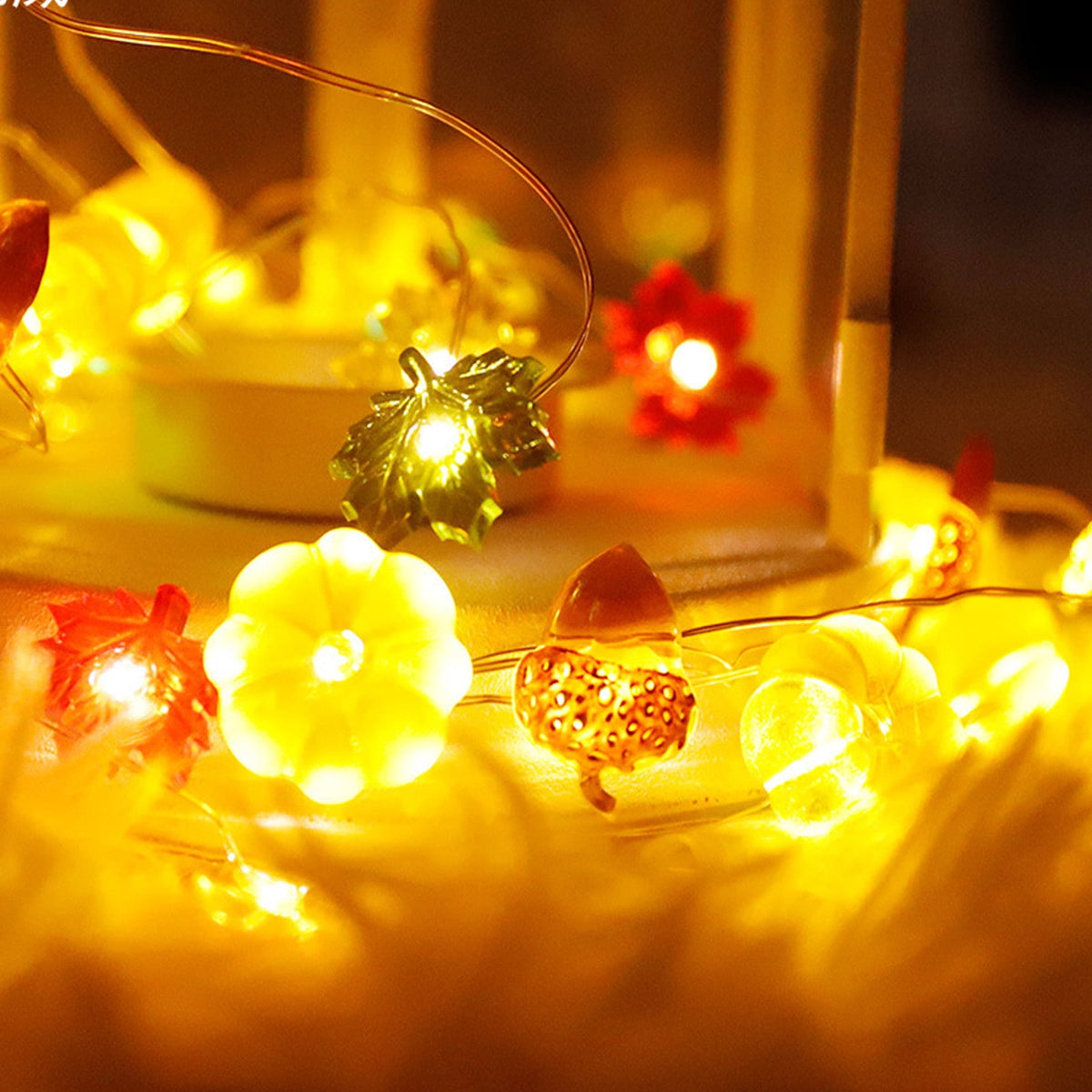 Thanksgiving Decoration Acorn 3D Pumpkin Maple Leaf String Lights Battery Operated 6.5ft 10 LEDs Orange Fall Lights for Home Autumn Garland Harvest Halloween Party Christmas Decor