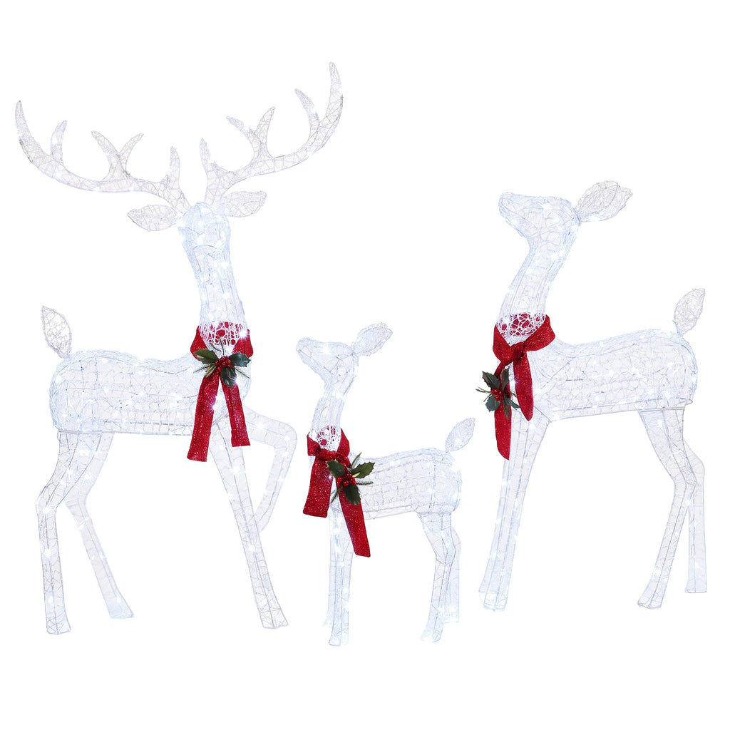 FOOWIN 3-Piece Large Christmas Deer Family, Lighted Outdoor Christmas Decoration, Champagne Gold