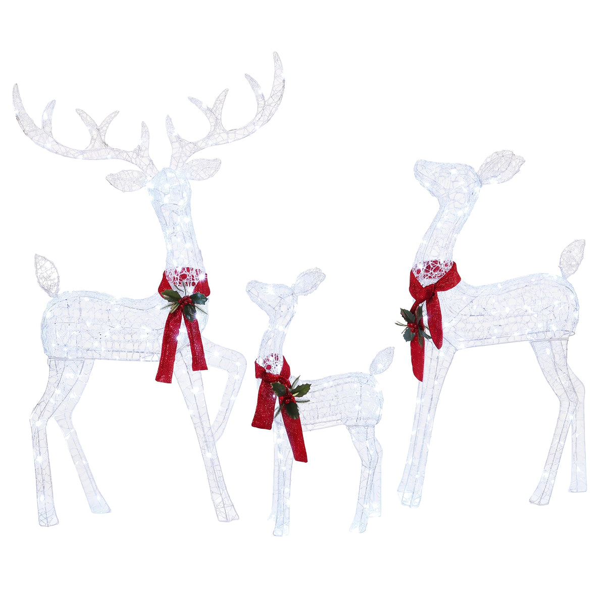 FOOWIN 3-Piece Large Christmas Deer Family, Lighted Outdoor Christmas Decoration, Champagne Gold