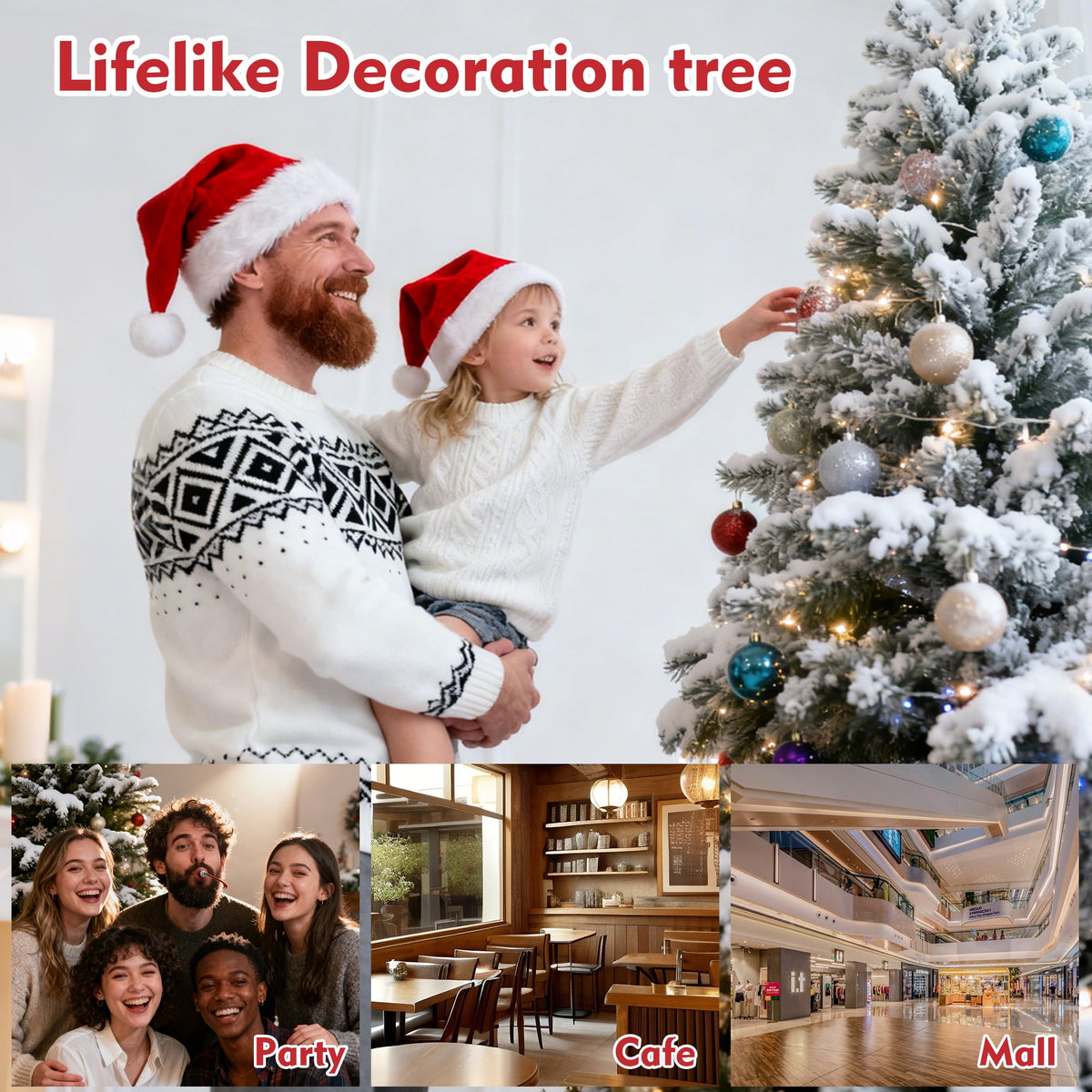 DAYBETTER 6ft Artificial Christmas Tree, Snow Flocked Christmas Pine Tree, with 210 Warm White Lights, 627 White Tips Branch, Includes Metal Stand for Xmas Holiday, Indoor and Outdoor Decor