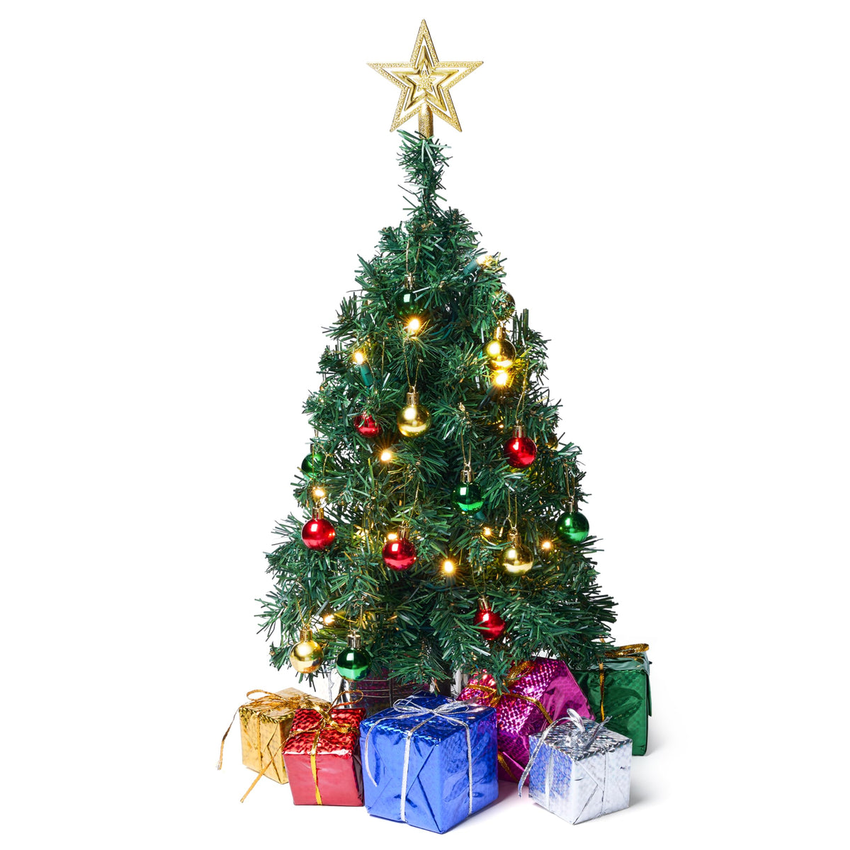 Joyfy 24in Prelit Tabletop Christmas Tree with Decoration Kit (Gold, Battery Operated)