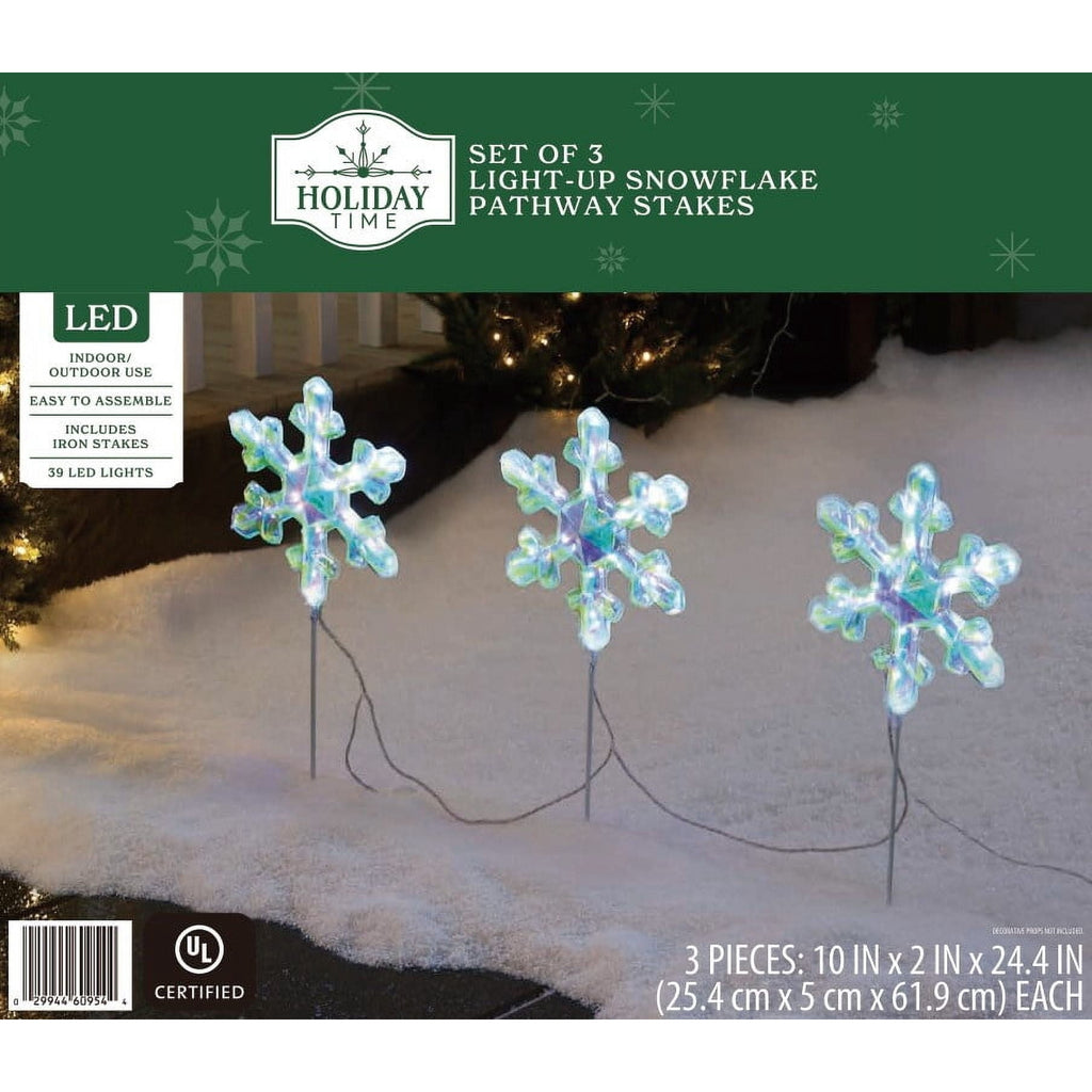 Indoor/Outdoor LED Snowflake Christmas Pathway Lights, 24.4", Set of 3, by Holiday Time
