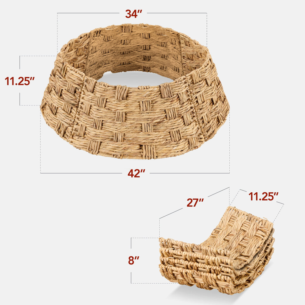 Best Choice Products 42in Basket Woven Hyacinth Christmas Tree Collar, Tree Skirt Accessory w/ Cord Cut-Out - Chestnut