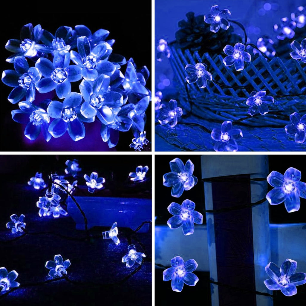 Rirool Cherry Blossom Solar String Lights Outdoor, 23FT 50 LED Flower Fairy Lights with 2 Lighting Modes, IP65 Waterproof Auto On/Off for Garden Patio Wedding Christmas Decor, Multicolor