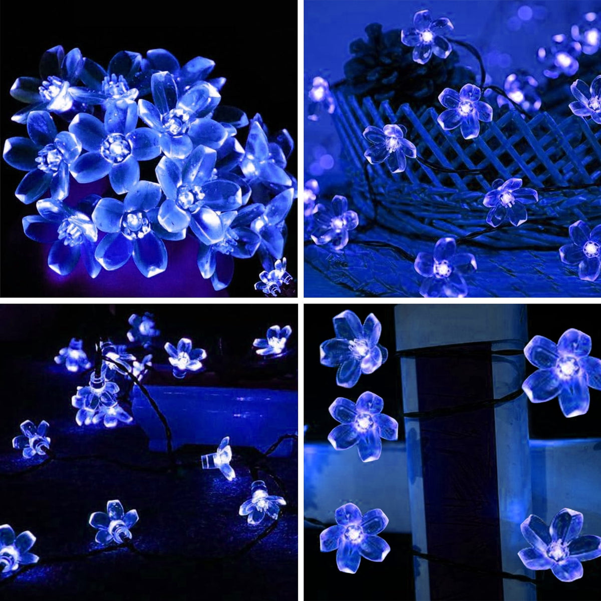 Rirool Cherry Blossom Solar String Lights Outdoor, 23FT 50 LED Flower Fairy Lights with 2 Lighting Modes, IP65 Waterproof Auto On/Off for Garden Patio Wedding Christmas Decor, Multicolor