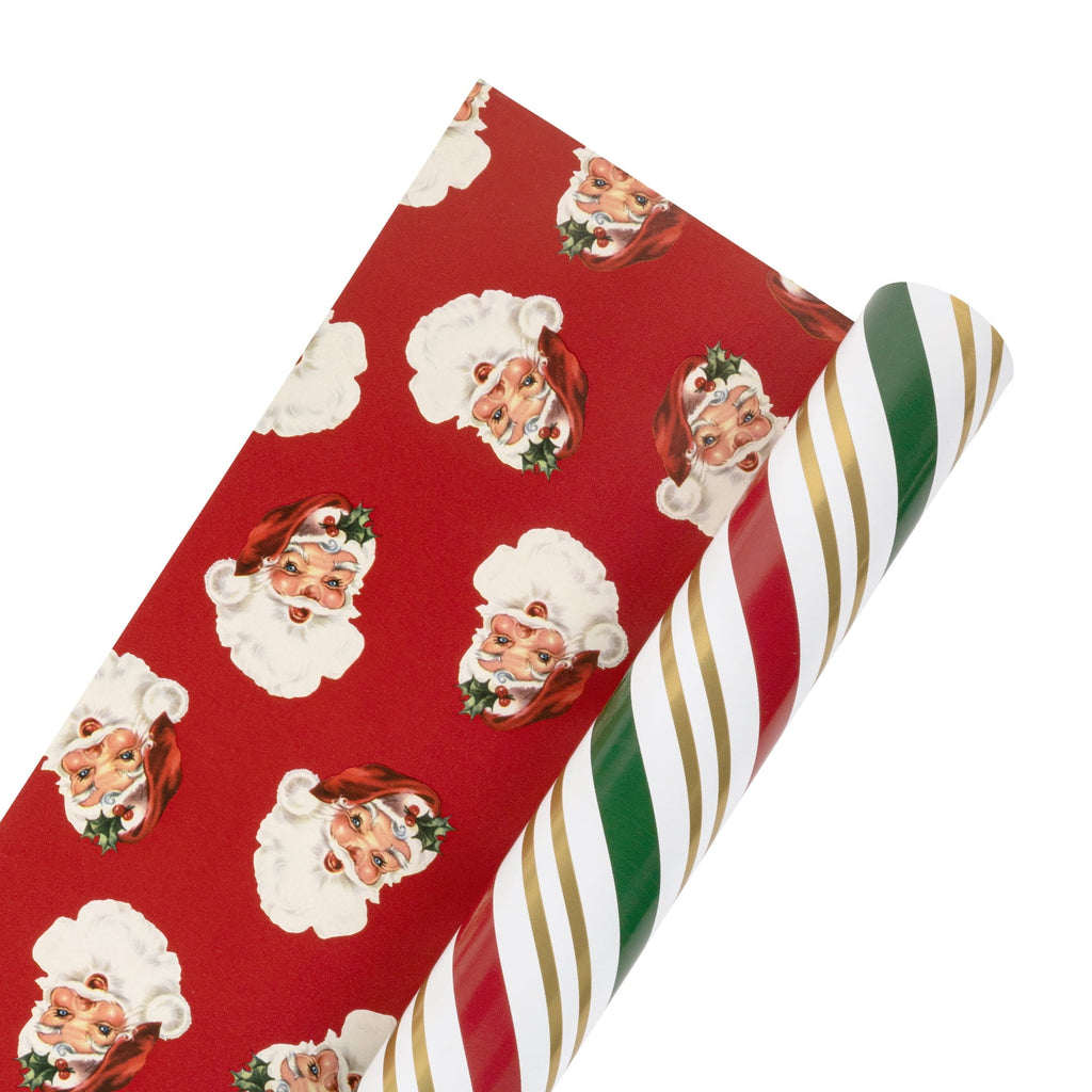 LaRibbons 30" x 10' Holiday Reversible Metallic Gift Wrap Kit | Vintage Santa and Holiday Greens