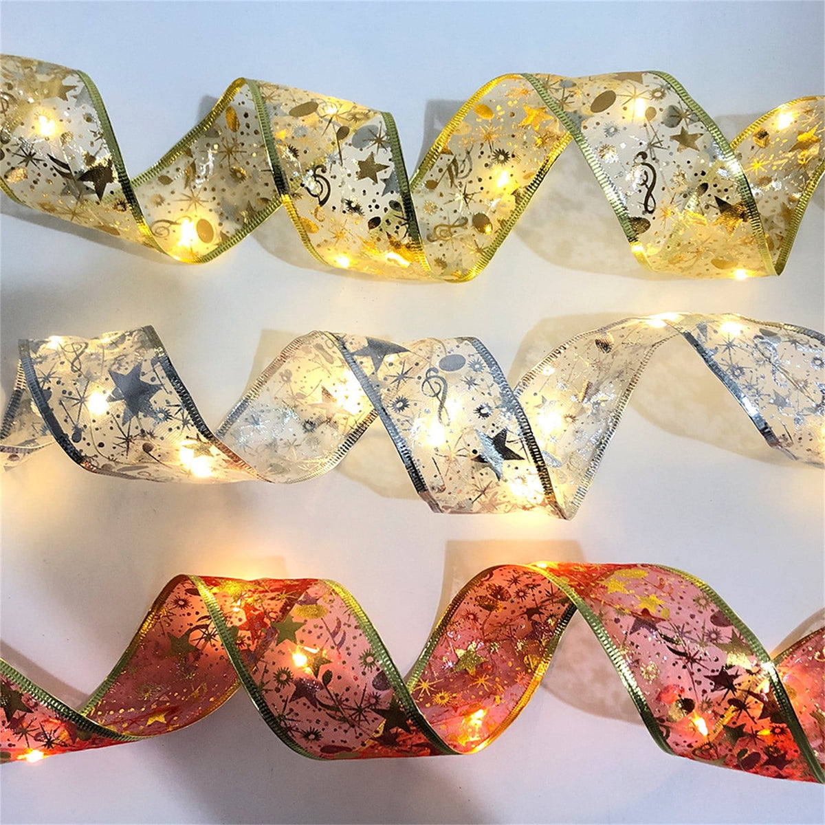 Christmas Tree Lights,Bouanq 6.5 FT 20 LED Ribbon Christmas Lights,Christmas Decorations Christmas Lights Tree Ornaments DIY Lace Bow LED Strip lights Decoration for Xmas Party Outdoor Hanging