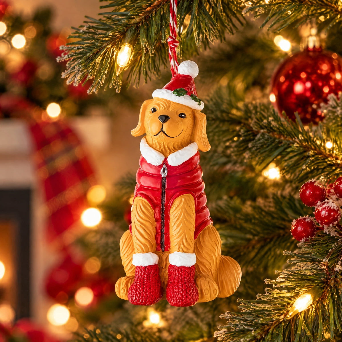 Brown Dog in Puffer Jacket Christmas Ornament, 4.5", by Holiday Time