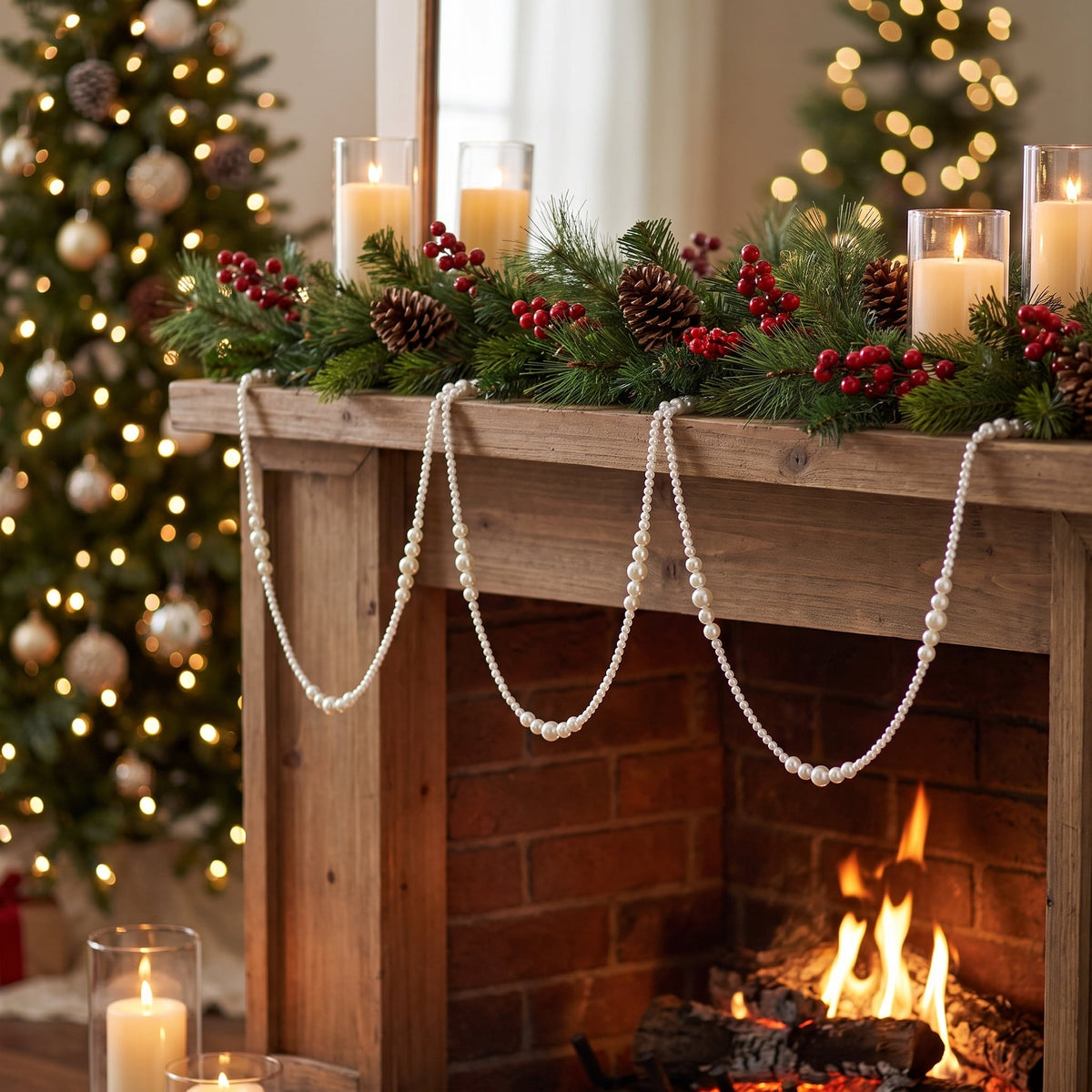 Plastic Bead Mini Christmas Garland, White, 6', by Holiday Time