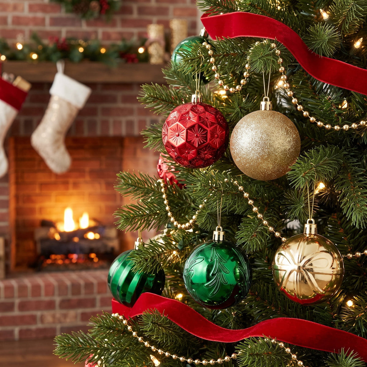 50-Count Red/Green/Gold Ball Shatterproof Christmas Ornaments, 3", by Holiday Time