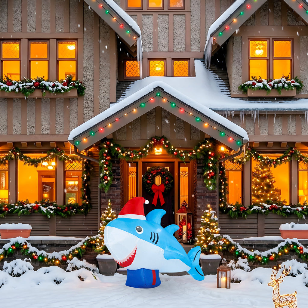 Blue/White/Red Shark Christmas Airblown Yard Inflatable, 4', by Holiday Time
