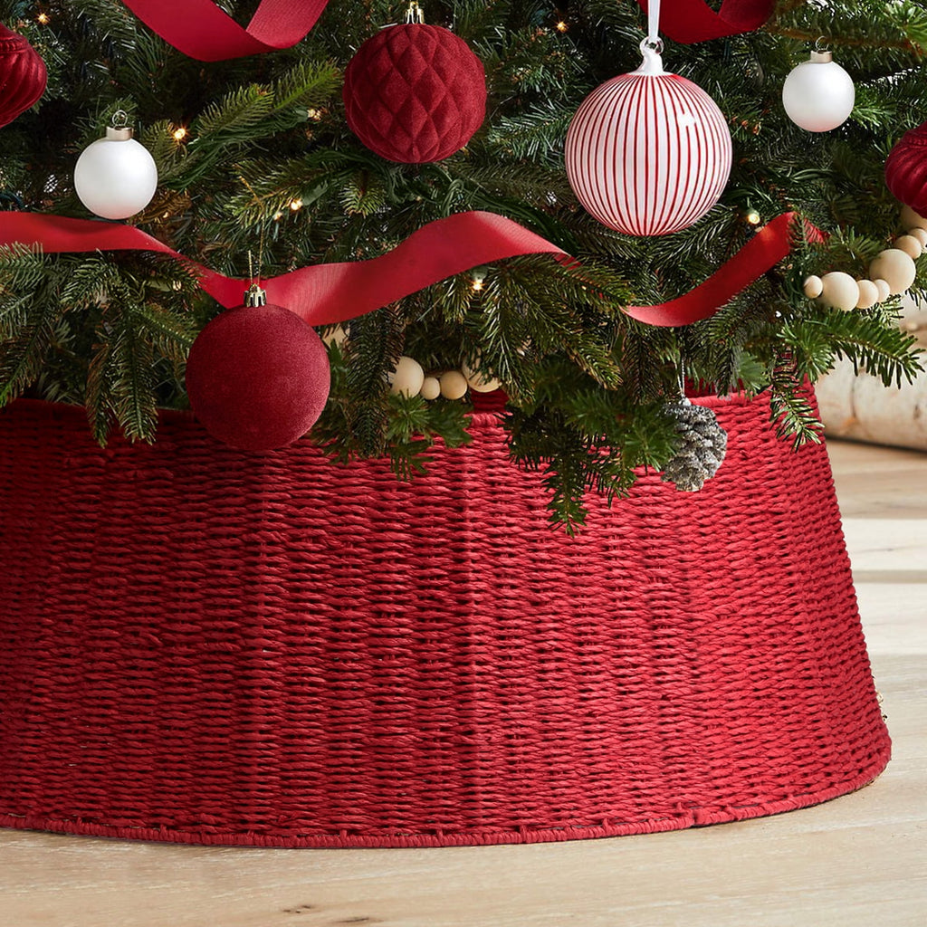 Ayieyill 26 inch Christmas Tree Collar, Christmas Tree Skirt for Christmas Tree Decorations | Rattan (Pink)