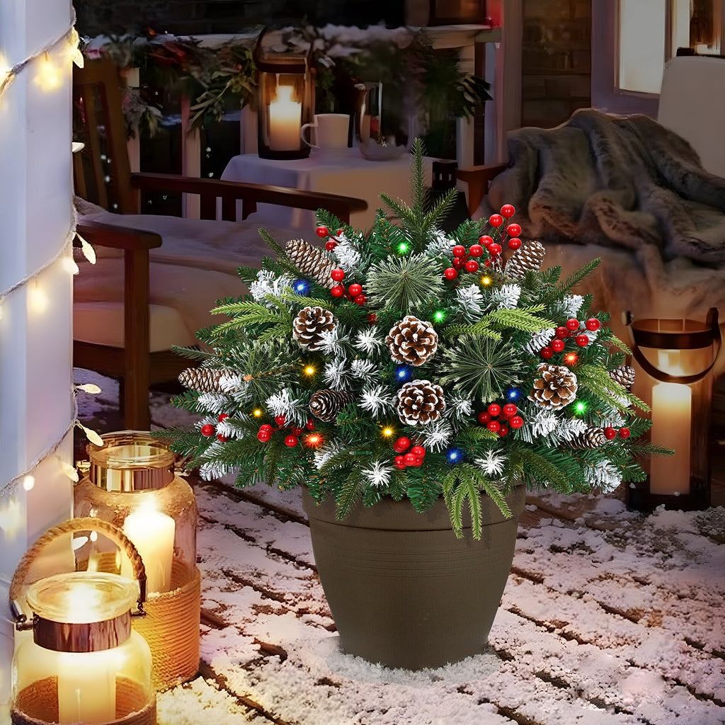 Ikfashoni 2 Pack Christmas Urn Filler, Pre-lit Outdoor Christmas Tree with Remote, Artificial Christmas Porch Pathway Decoration