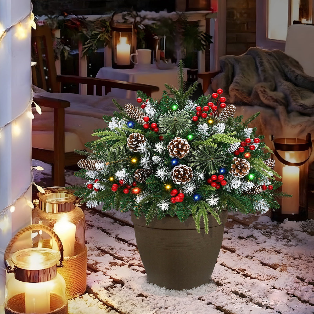 Ikfashoni 2 Pack Christmas Urn Filler, Pre-lit Outdoor Christmas Tree with Remote, Artificial Christmas Porch Pathway Decoration