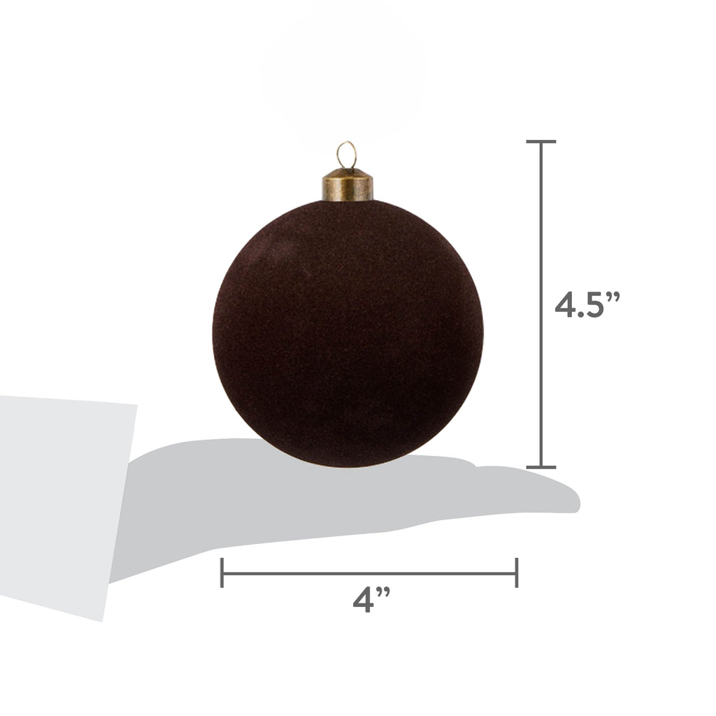 4-Count Dark Brown Velvet-Feel Ball Shatterproof Christmas Ornaments, 4.5", by Holiday Time