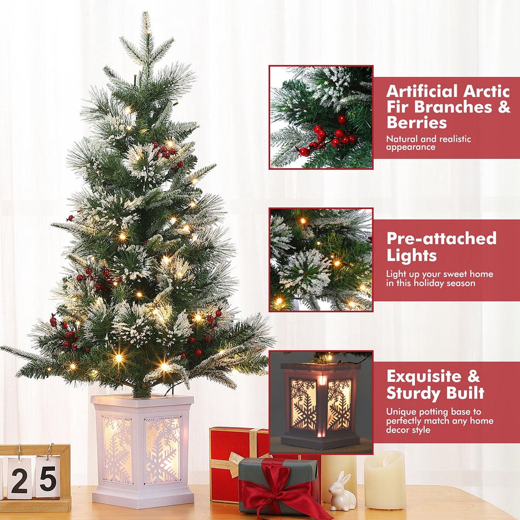 Danolapsi 3ft Pre-Lit Christmas Tree, Artificial Christmas Trees with 78 LED Lights, Snow Flocked Prelit Xmas Tree with Lighting Base, Battery Operated & Timer Function, Christmas Decoration for Home