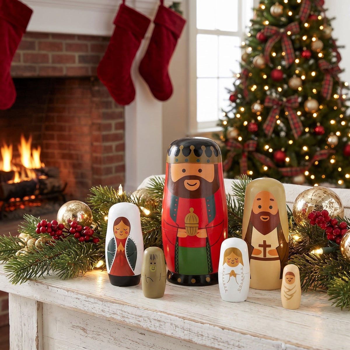 Wood Nested Nativity Christmas Decoration, Multicolor, 6 Pieces, 6.3", by Holiday Time