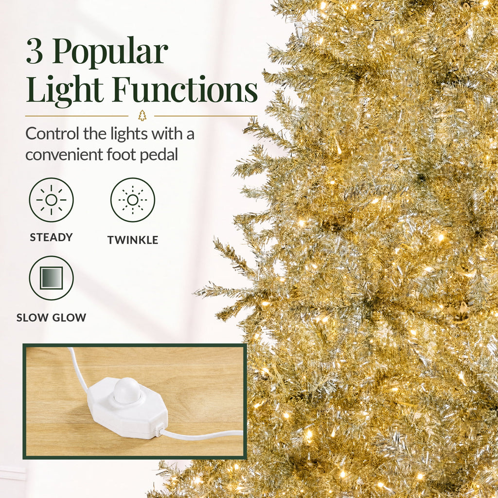 Best Choice Products 7.5ft Artificial Tinsel Christmas Tree with Viral Twinkling Lights, Pre-Lit Pine, 550 Lights