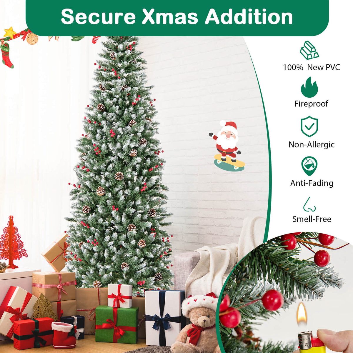 Costway 5 FT Pre-Lit Artificial Christmas Tree with 408 Snowy Branch Tips 250 LED Lights