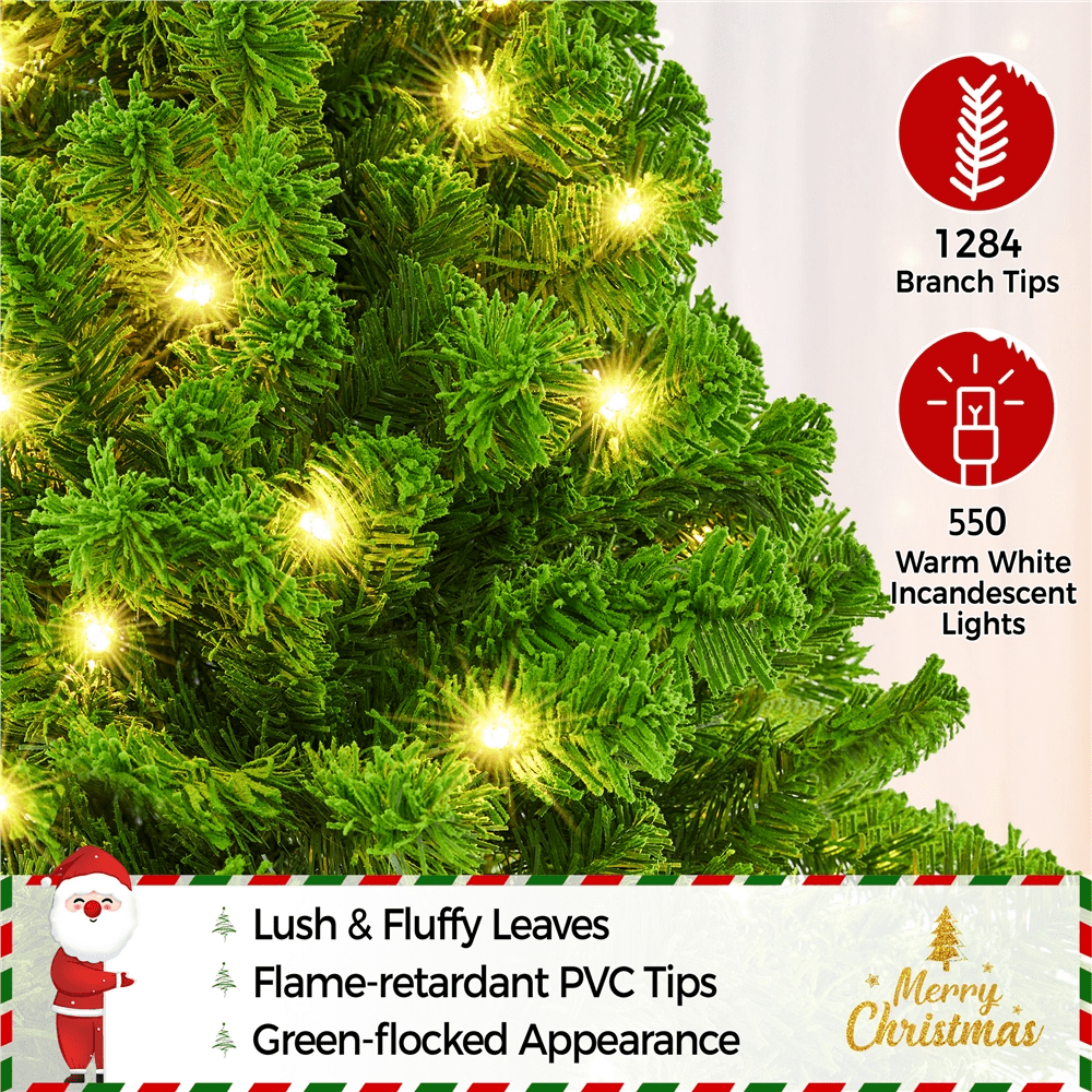 Alden Design 7.5 ft Pre-Lit Flocked Christmas Tree with Warm Lights, Frosted White
