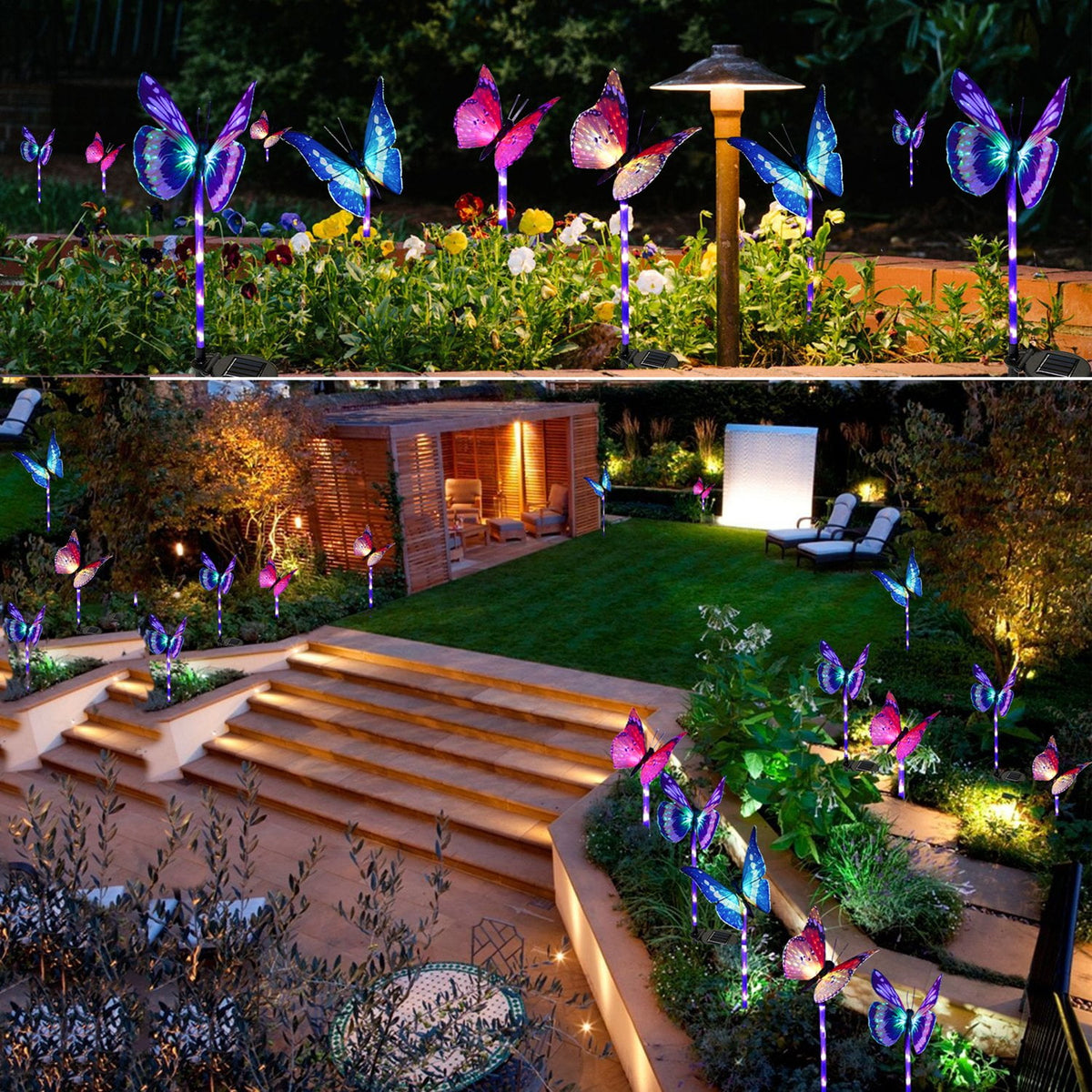 QiShi Solar Garden Lights Tree Outdoor Multi-Color Changing LED Stake Lights Flower for Garden, Patio, Yard and Decoration Solar Flickering Tree Lights (Tree,2 Pack)