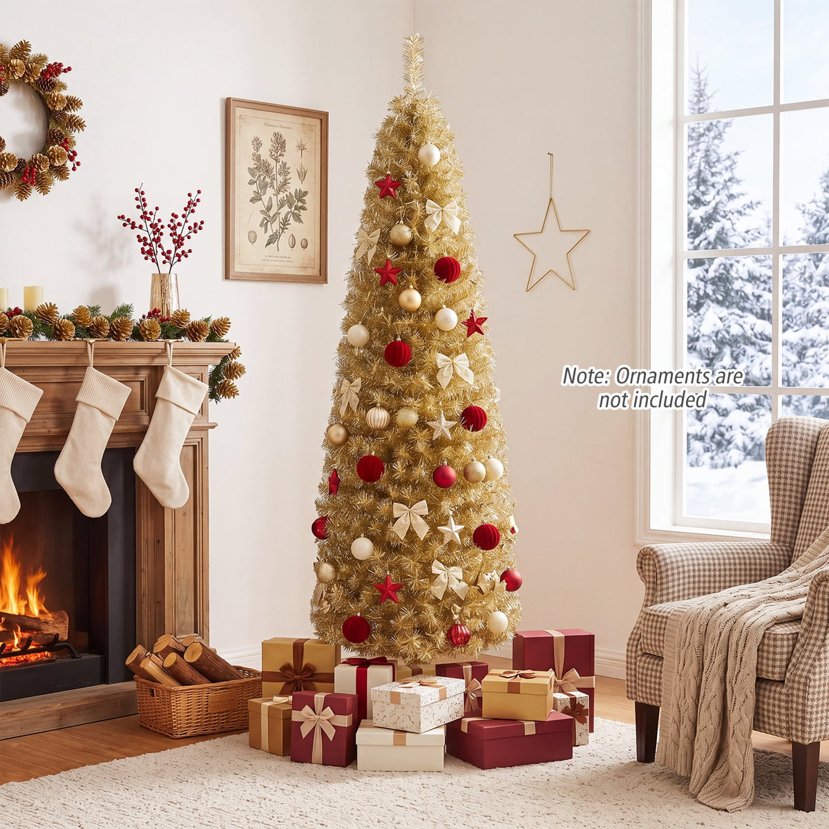 Costway 6FT Unlit Pencil Slim Tree Artificial Christmas Tree Metal Blue