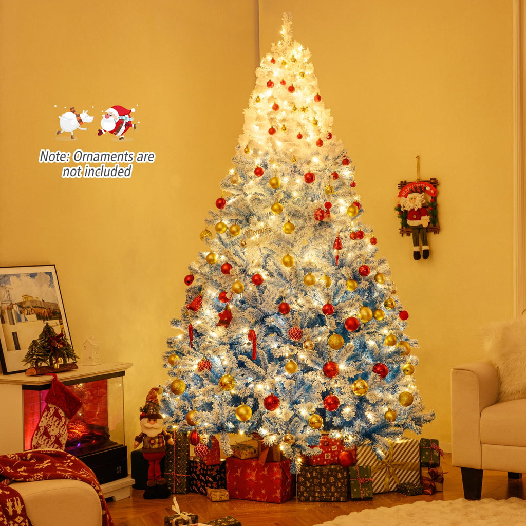 Costway 6 FT Artificial Christmas Tree with 250 Warm White LED Lights, 8 Lighting Modes & Folding Metal Stand White & Pink