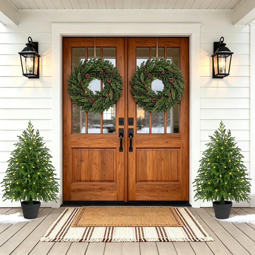 Yastouay 2FT Tabletop Christmas Tree Artificial Norfolk Pine Pre-Lit Xmas Tree with Lights for Front Porch Indoor Outdoor Christmas Decor