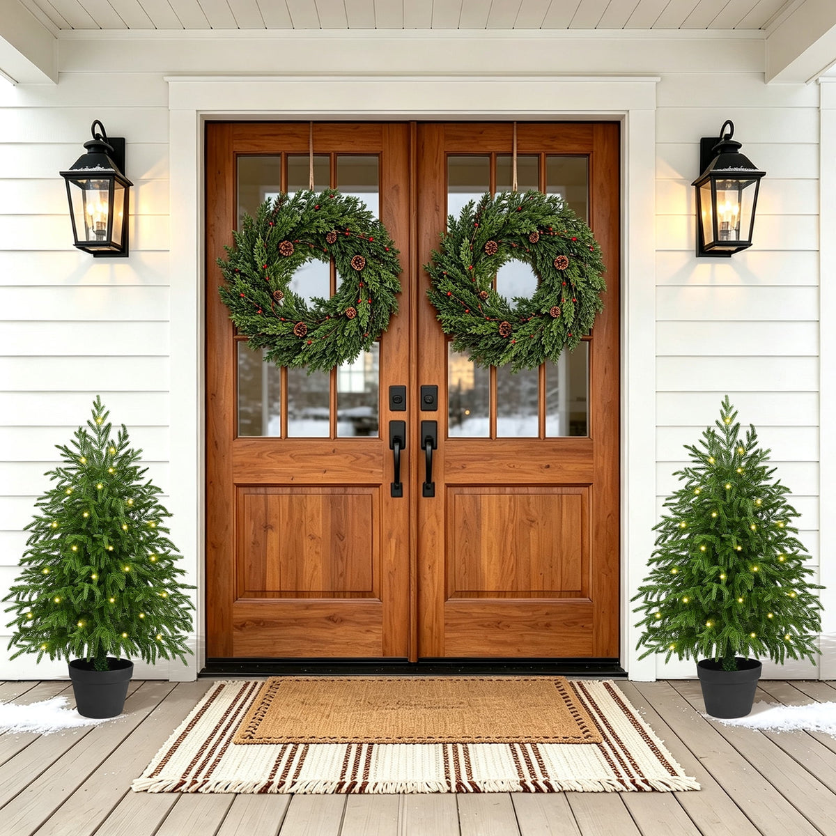 Yastouay 2FT Tabletop Christmas Tree Artificial Norfolk Pine Pre-Lit Xmas Tree with Lights for Front Porch Indoor Outdoor Christmas Decor