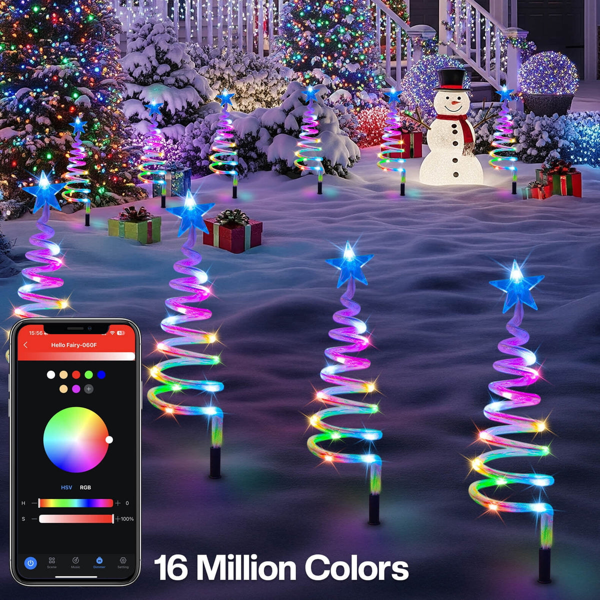 Set of 8 Smart Spiral Christmas Tree Pathway Lights with Programmable Fairy RGB LED Lights App-Controlled