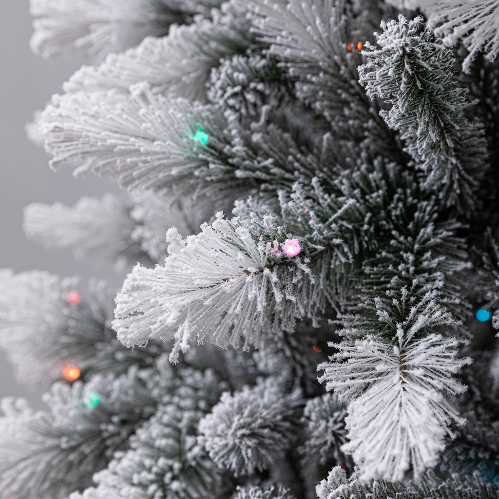 6.5' Pre-Lit Brewster Pine Snow-Flocked Green Artificial Christmas Tree with LumaDazzle Color-Changing Twinkle LED Lights and Stand, by Holiday Time
