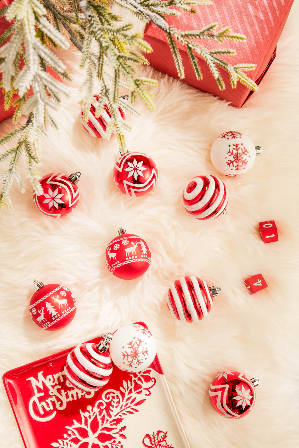 Valery Madelyn 24ct 2.36" Christmas Ball Ornaments, Red White Shatterproof Ornaments for Christmas Party Decor
