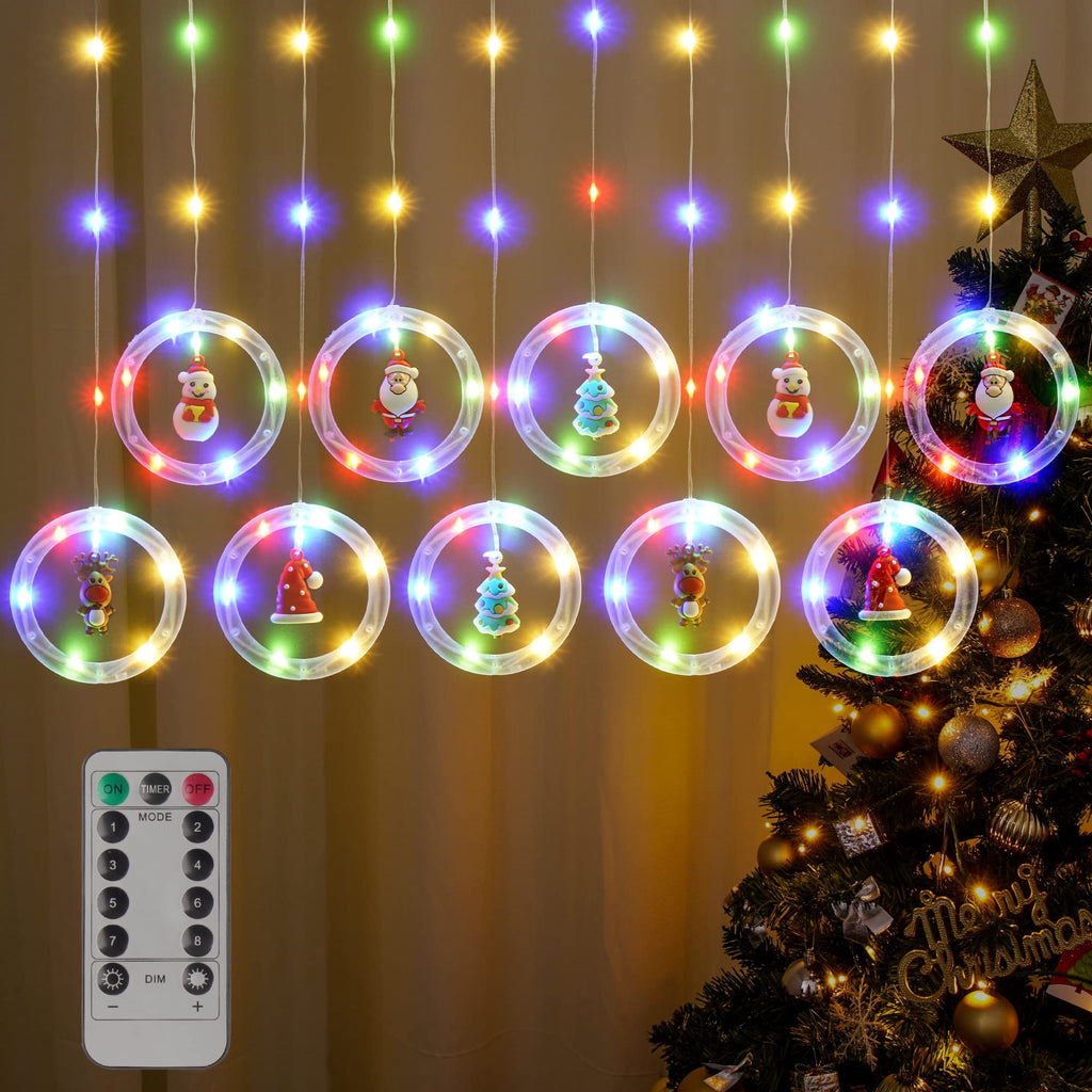 WILLED Christmas String Lights, 120 LED Window Curtain Lights with Christmas Ornaments, 9.8ft USB Powered Warm White Waterproof Fairy Lights Indoor Outdoor for Xmas Tree Patio Garden Party Home Decor