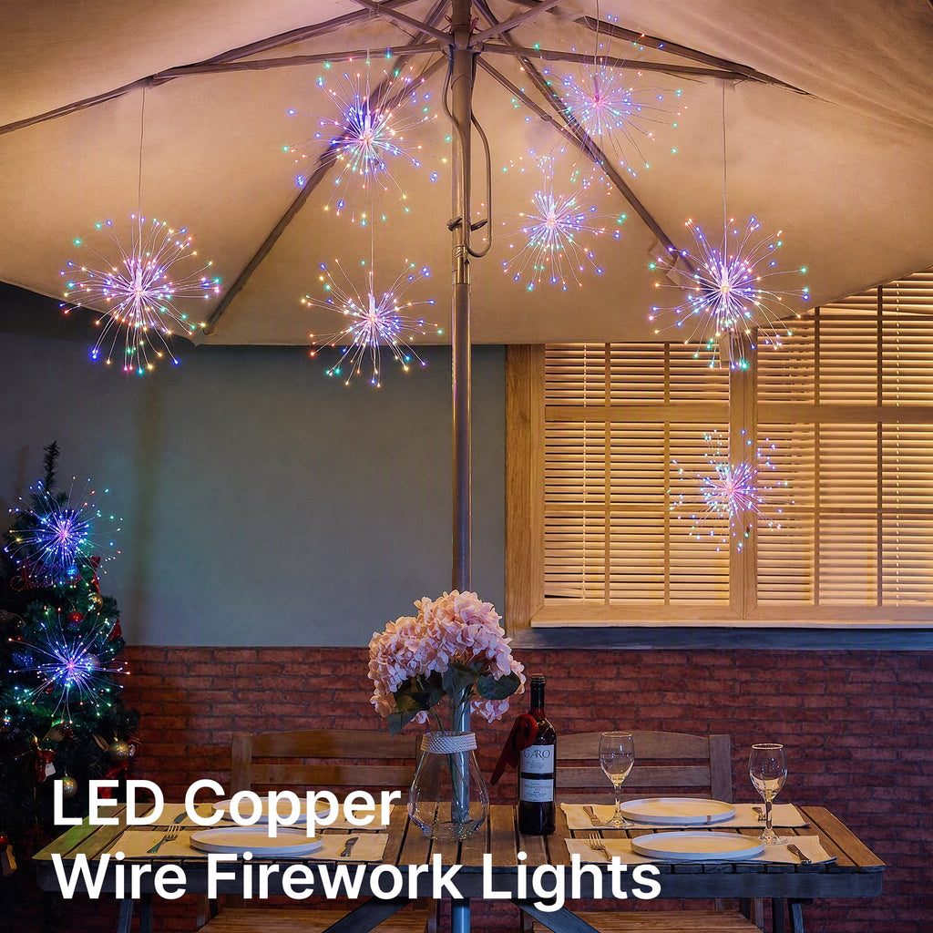 5-Pack LED Firework Lights, 450 LED Starburst String Lights with 8 Modes, Plug In Waterproof Fairy Christmas Lights for Garden Patio Indoor Outdoor Decor, Cool White