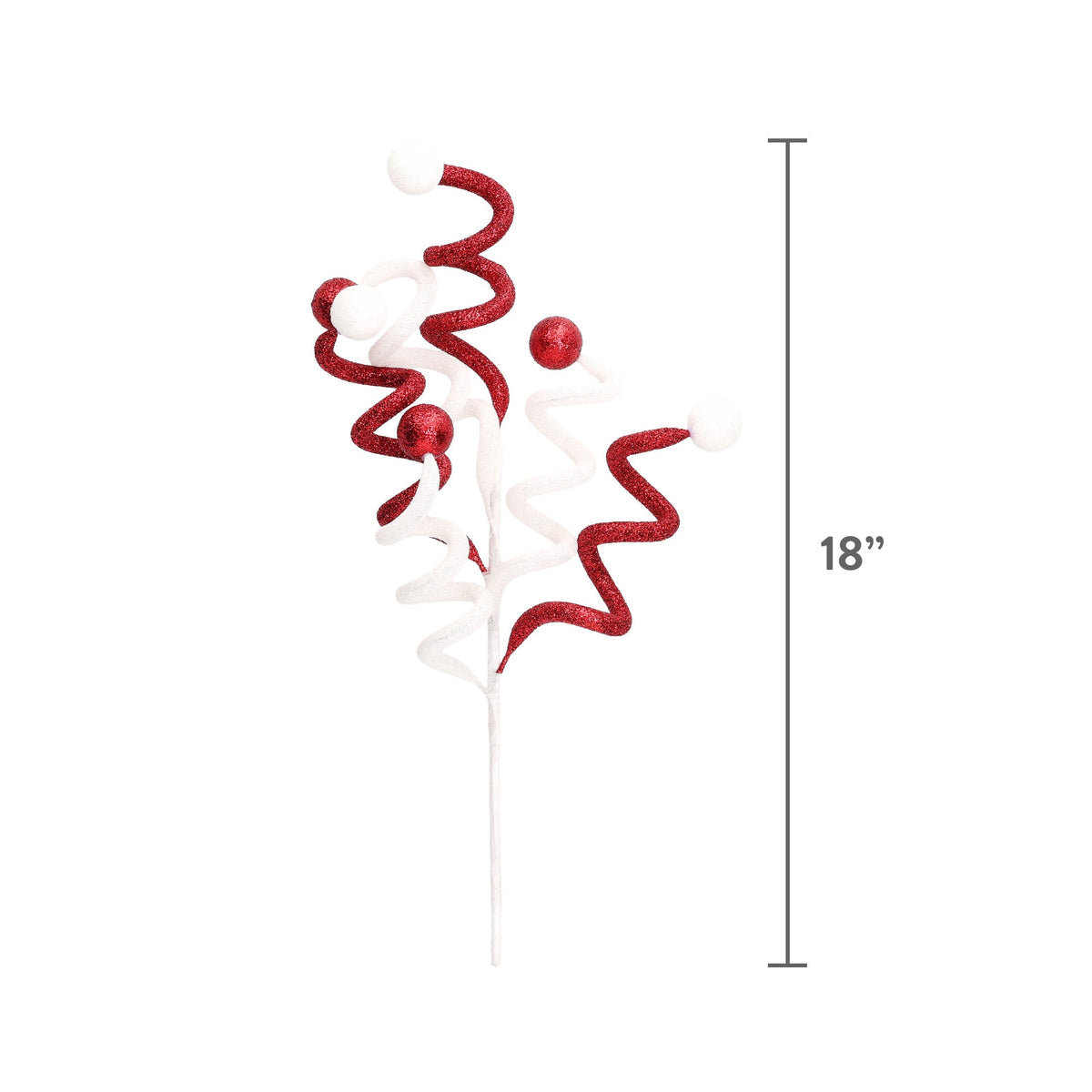 Red and White Glitter Curly Decorative Christmas Pick, 18", by Holiday Time
