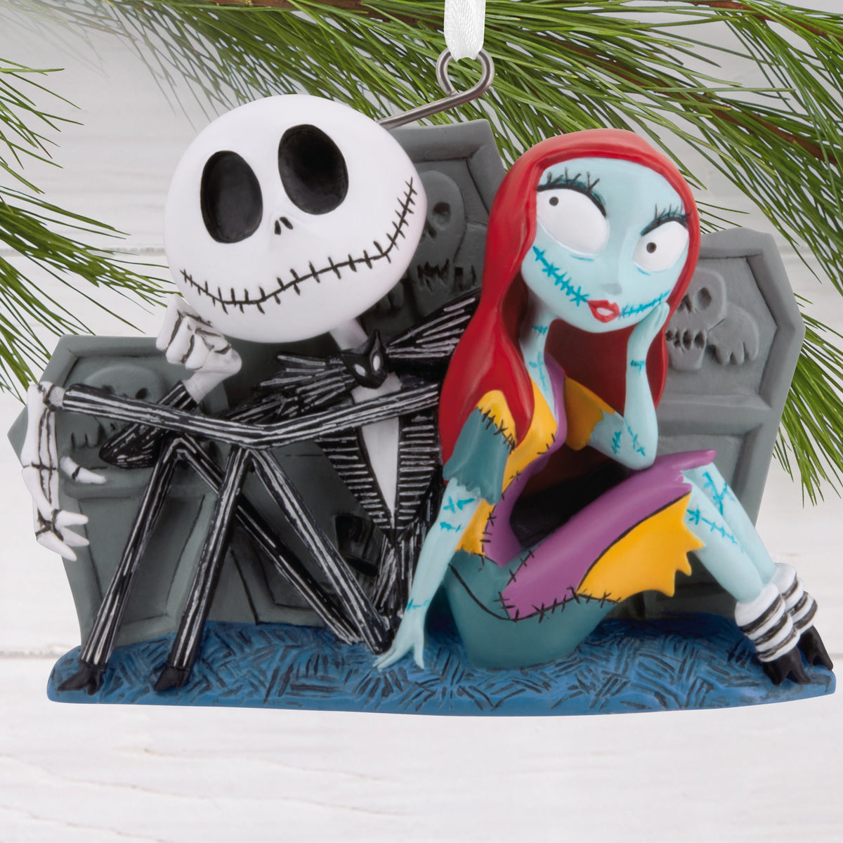 Hallmark Christmas Ornament (Disney Jack, Sally with Tombstones), 1 Count