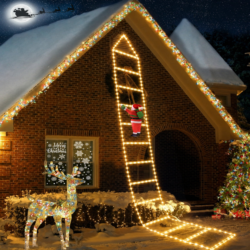 Morfone Christmas Decorations LED Ladder Lights with Climbing Santa Claus, 10.5ft Christmas Decorative String Lights for Indoor Outdoor, Window, Garden, Home, Wall, Xmas Tree Decor, Multicolor