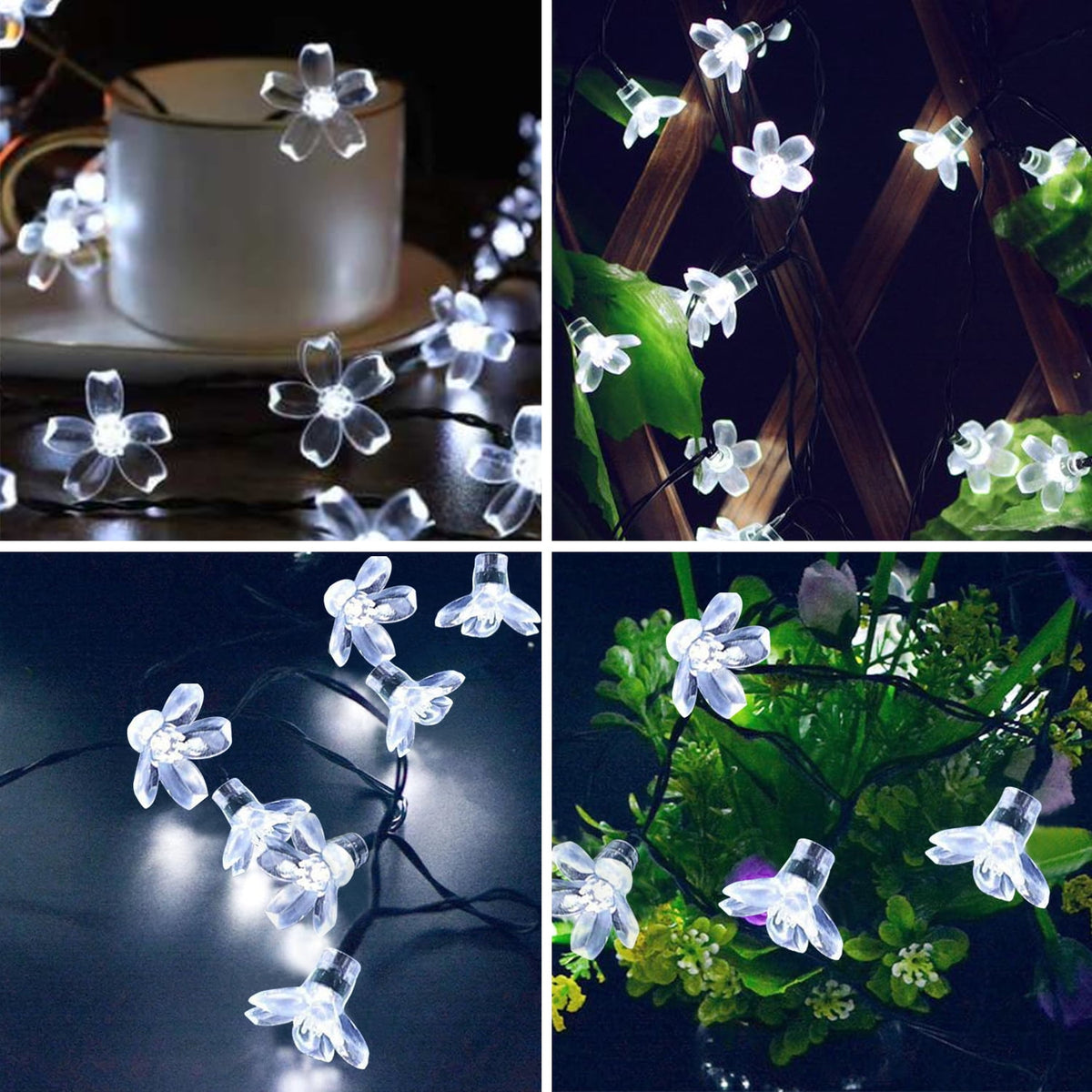 Rirool Cherry Blossom Solar String Lights Outdoor, 23FT 50 LED Flower Fairy Lights with 2 Lighting Modes, IP65 Waterproof Auto On/Off for Garden Patio Wedding Christmas Decor, Multicolor