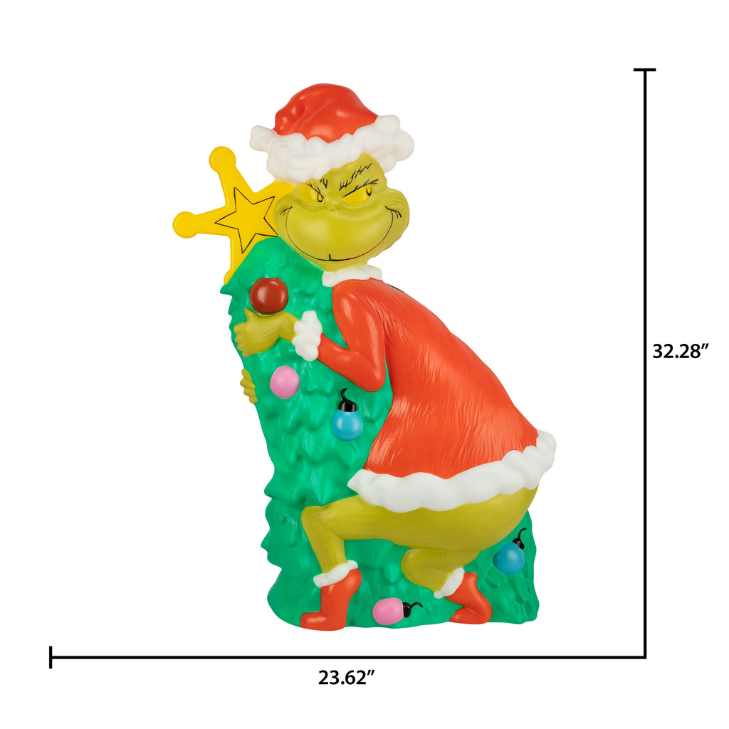 Christmas Blow Mold Grinch with Christmas Tree by Dr. Seuss Outdoor Decor, 32 in