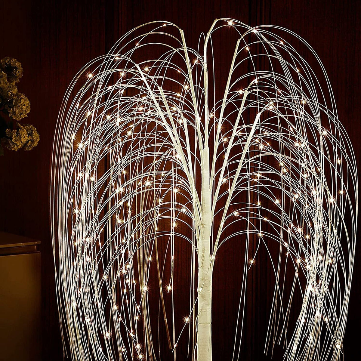 HOARBOEG 4FT Lighted Weeping Willow Tree, Outdoor Indoor Decorative LED Tree with Remote Control, Battery Operated Light Up Tree for Christmas Wedding Party Garden Home Decor