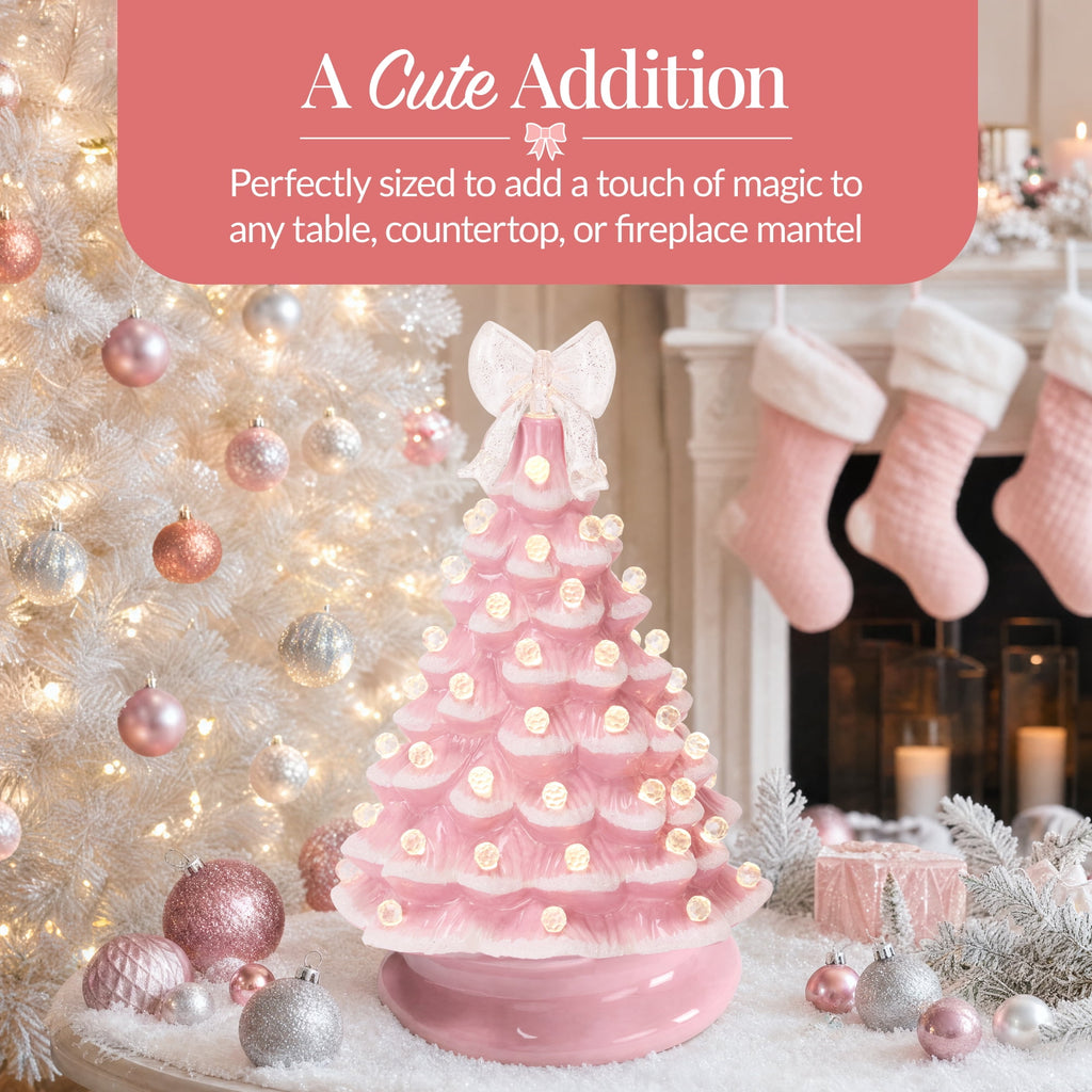 Best Choice Products 15in Ceramic Christmas Tree, Pre-lit Hand-Painted Tabletop Holiday Tree, Gingerbread Red/White/Grn
