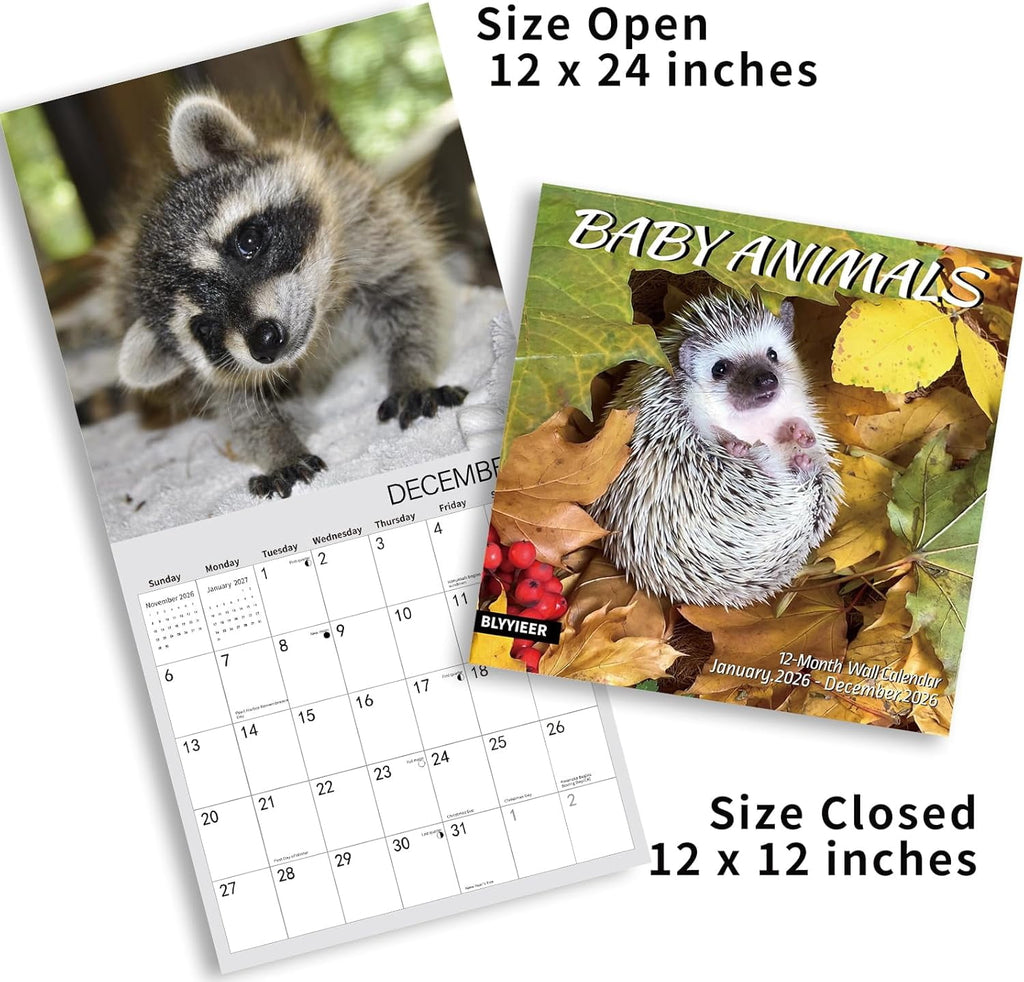 2026 Wall Calendar,Wolf Calendar 2025-2026,Wolf Monthly Wall Calendar, 12" x 24" Open,Family Planner Calendar with Wolf, Home & Office Organizer,Hangable