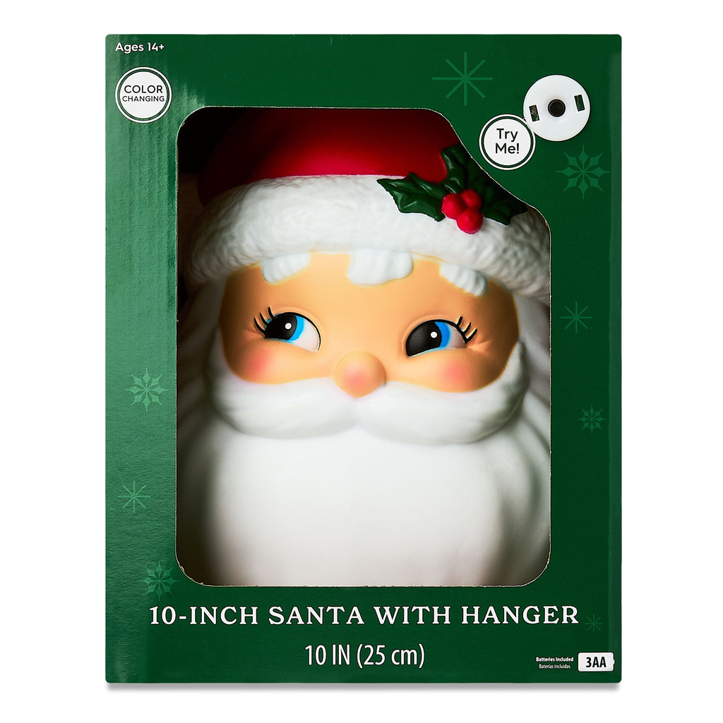 Light-Up Santa Head Hanging Christmas Decoration, Red and White, 10", by Holiday Time
