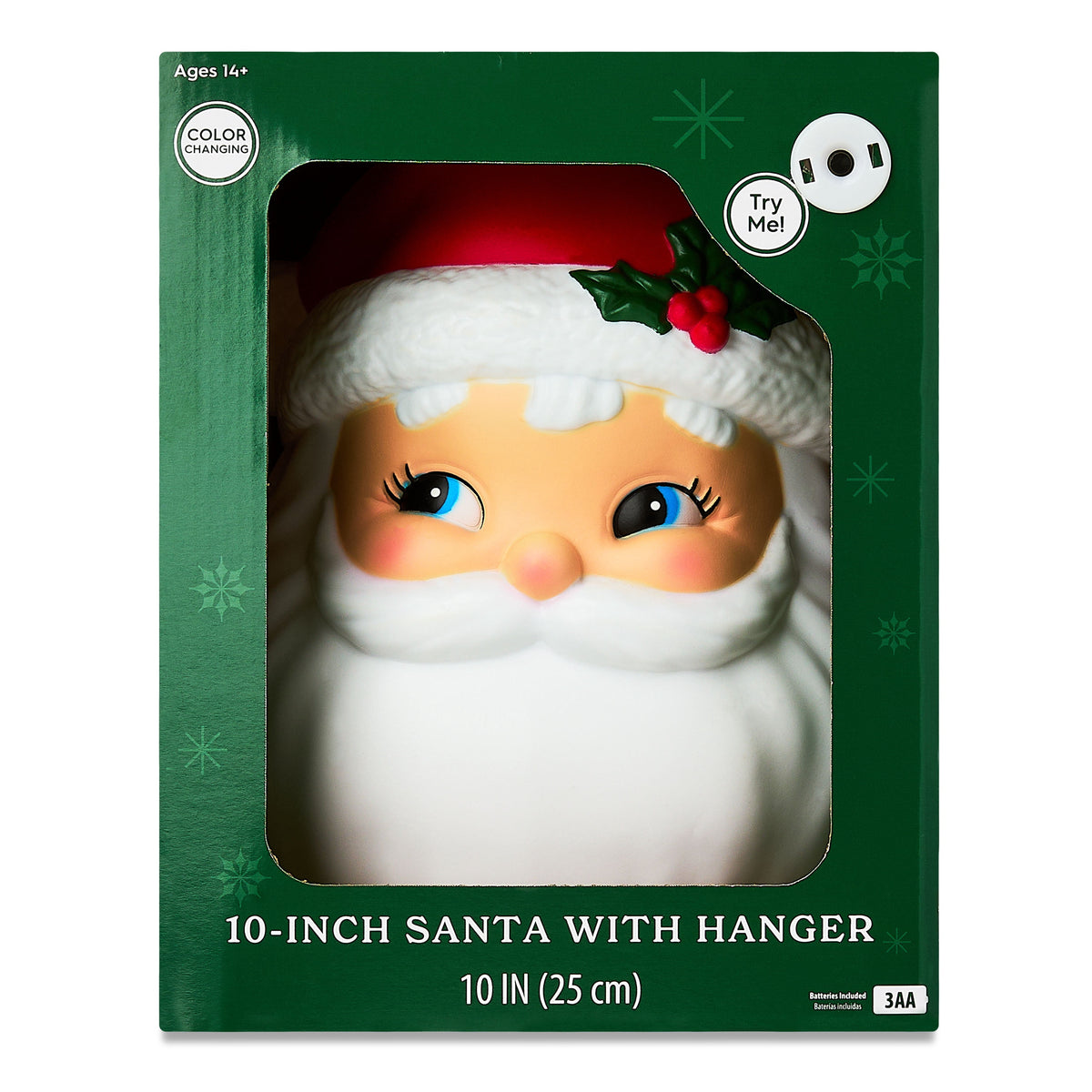 Light-Up Santa Head Hanging Christmas Decoration, Red and White, 10", by Holiday Time