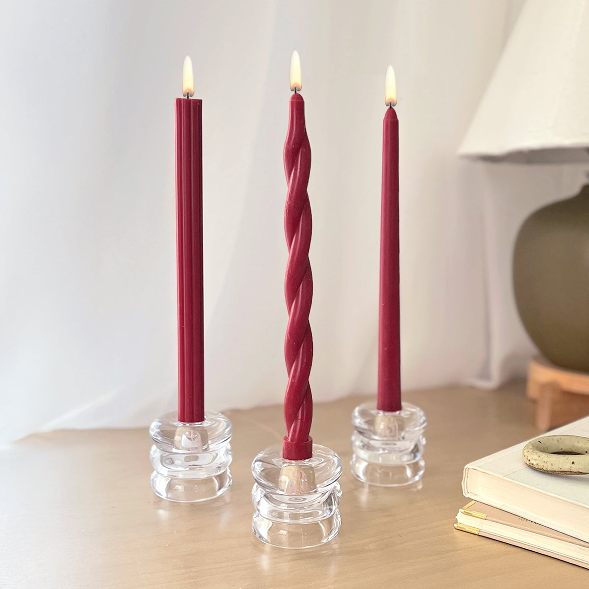 Mainstays Paraffin Wax 10 in Ribbed Taper Candle, Unscented, Red