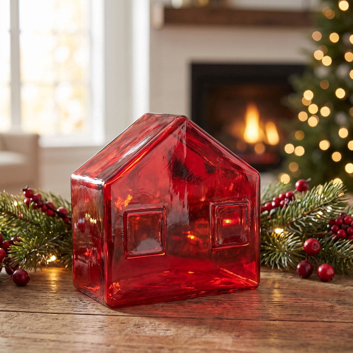 Glass House Christmas Decoration, Red, 5", by Holiday Time