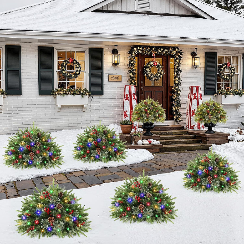 Lolsea Set of 2 18 Inch Pre-lit Outdoor Christmas Tree with Multi-Color Lights, Timer, Battery Operated, Lighted Pathway Urn Filler with Pine Cones