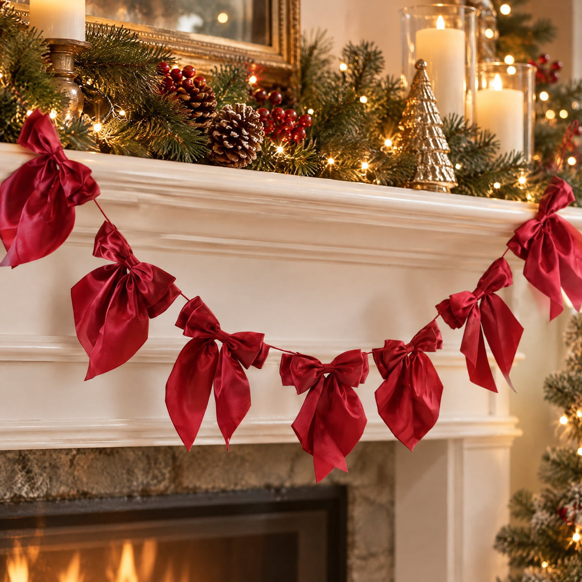Satin Bow Christmas Garland, Red, 6', by Holiday Time